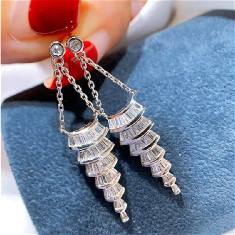 Bohe 925 sterling silver Dangle Earring Jewelry skirt shape Lab Diamond Party Wedding Drop Earrings for Women Bridal Gift