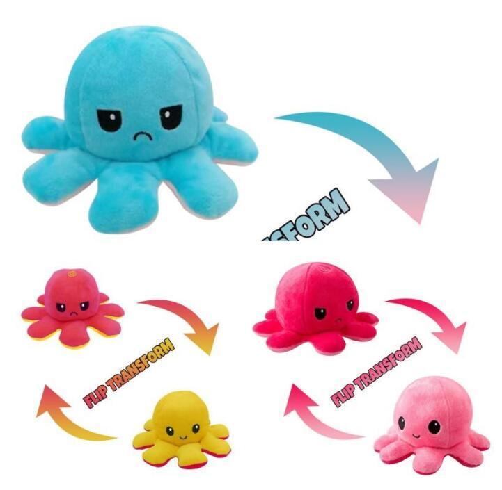 Illuminated Flip Octopus Stuffed Plush Toys For Cute Angry Emotion Reversable Animal Plush Doll Christmas Gifts