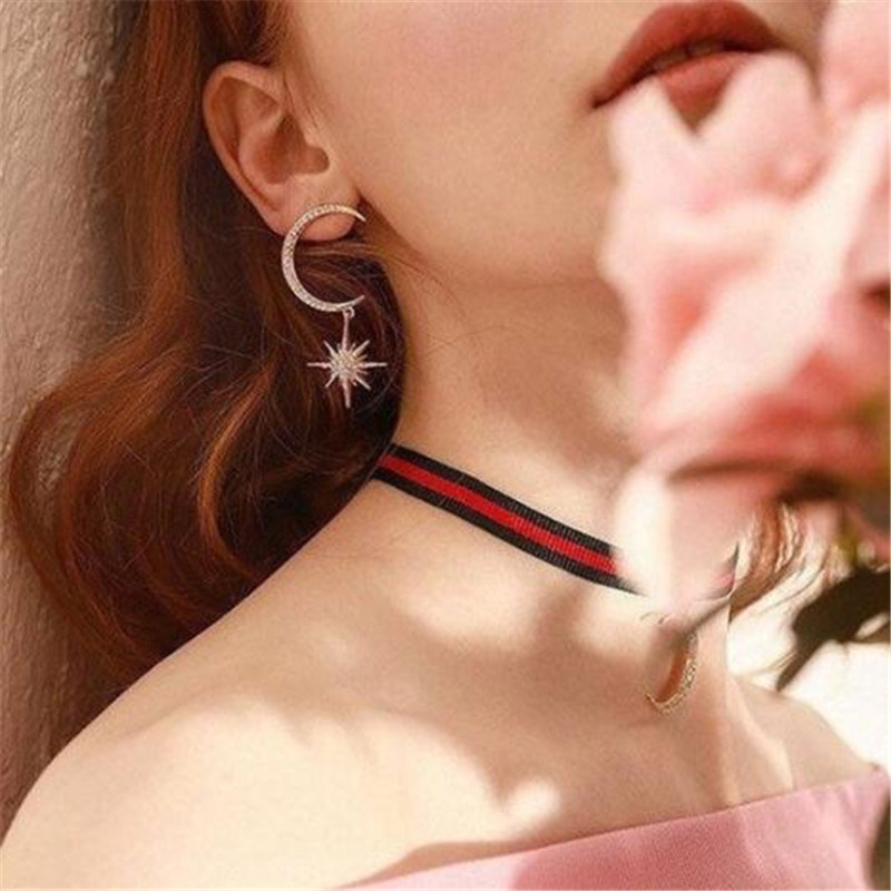 Choucong Unique Brand Moon Dangle Earring Sparkg Jewelry Sterg Sier Pave White Sapphire CZ Dia Women Wedding Star Earrings For Lover Gift