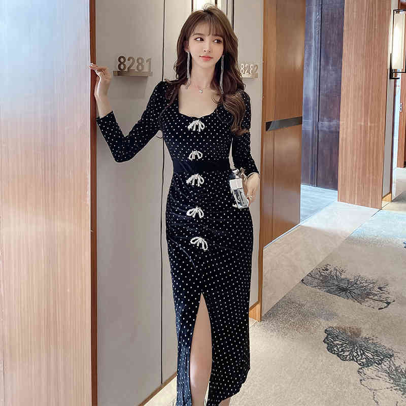 Spring Vintage Exquisite Butterfly Bronzing Elegant Velvet Dress Women's Square Neck High-End Black Vestidos 210520