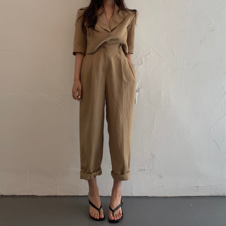 Korean Summer Fashion 2 Piece Set Women Elegant Short Blazer + High Waist Wide leg Pants Female Outfit 210518