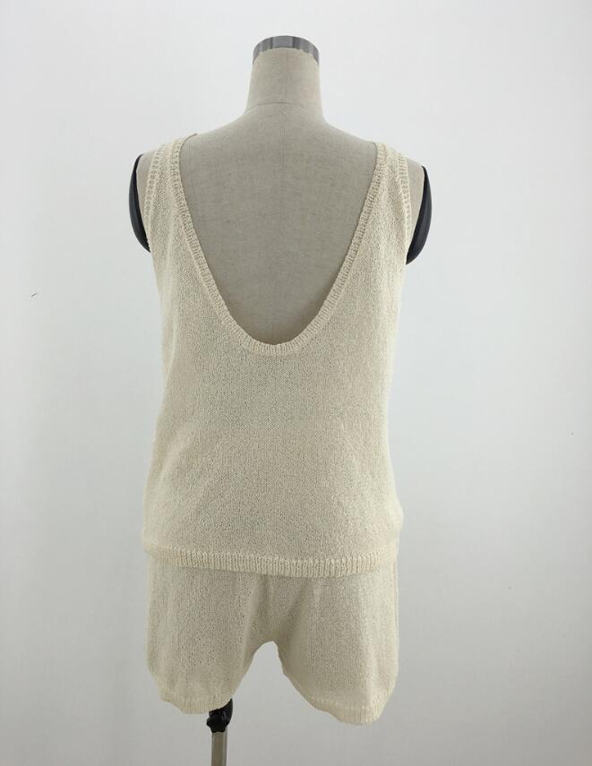 2 Pieces Set BOHO Apricot Knitted Suits Women Sleeveless Tanks and Shorts Elegant Summer High Waist Beach Bikini Romper 210429