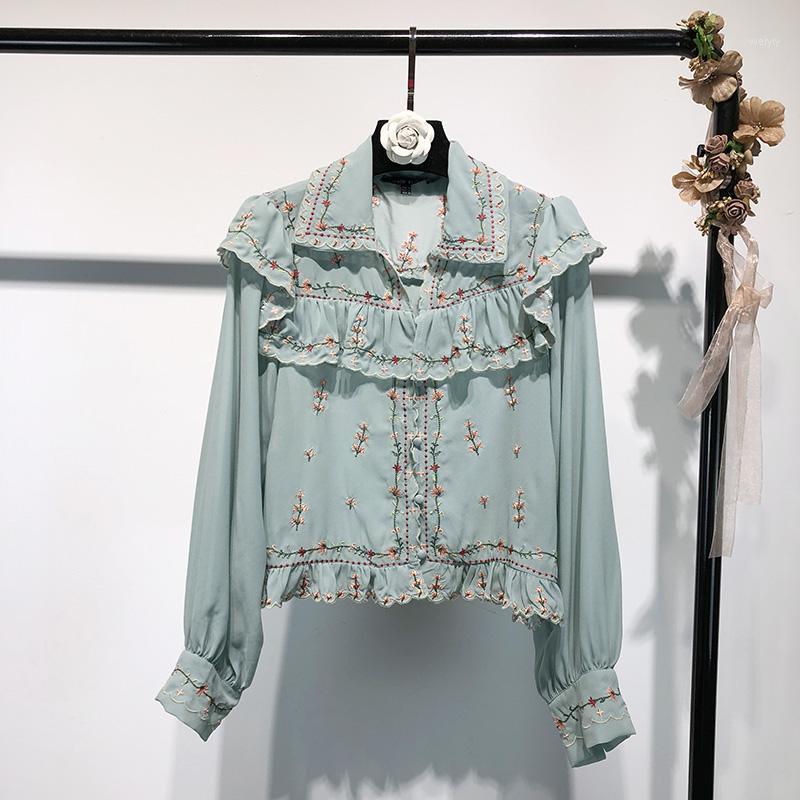 Embroidered Women' Fashion Floral Shirts Tops Female Casual Long Sleeve Ruffled Chiffon Cropped Blouse Blusas 2021 Blouses, Green
Embroidered Women' Fashion Floral Shirts Tops Female Casual Long Sleeve Ruffled Chiffon Cropped Blouse Blusas 2021 Blouses, Green
