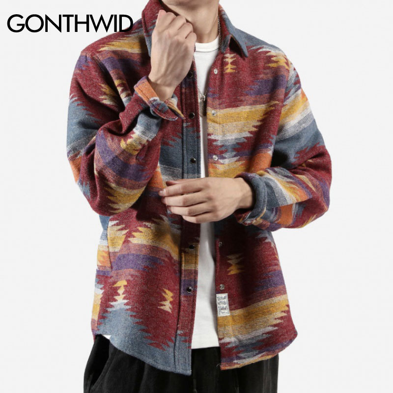 GONTHWID Hip Hop Tie Dye Snap Button Long Sleeve Shirts Men Fashion Casual Streetwear Dress Shirt Coats Male Hipster Shirts Tops 210410