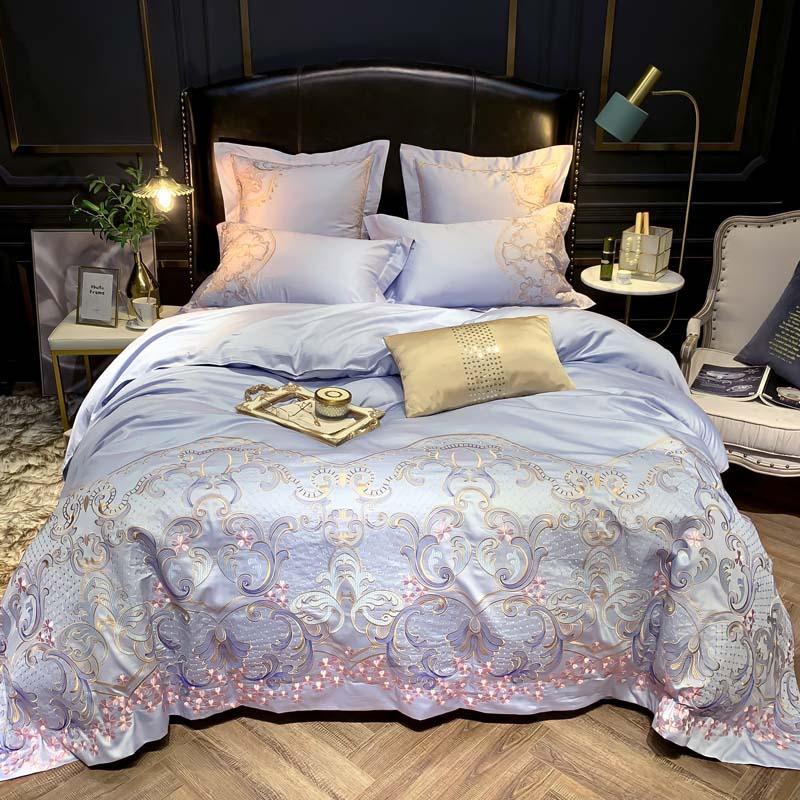 Cotton Sateen Stitch Duvet Cover Premium Embroidery Queen King Size Bedding Set Soft Bed Sheet Pillow Shams Sets