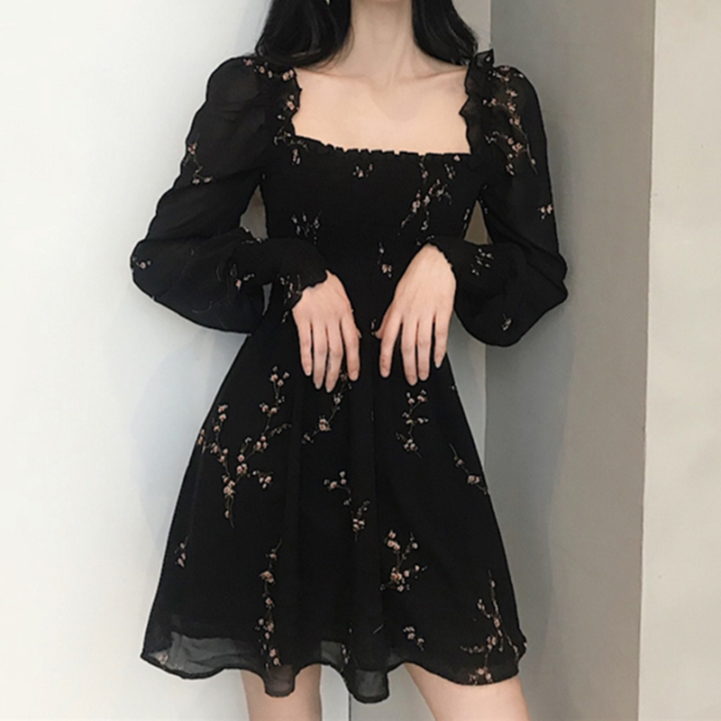 Summer Dress Women Vintage Flower Print Long Sleeve Black Party Korea Casual Mini Beach Boho Elastic Slash Neck 210520
Summer Dress Women Vintage Flower Print Long Sleeve Black Party Korea Casual Mini Beach Boho Elastic Slash Neck 210520