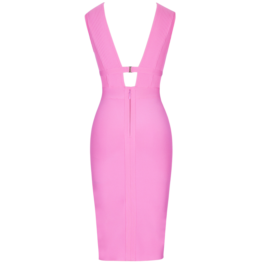 Ocstrade Summer Women Cut Out Bandage Dress Bodycon Sexy Double Deep v Neck Pink Bandage Dress Rayon Evening Party Dress 210401