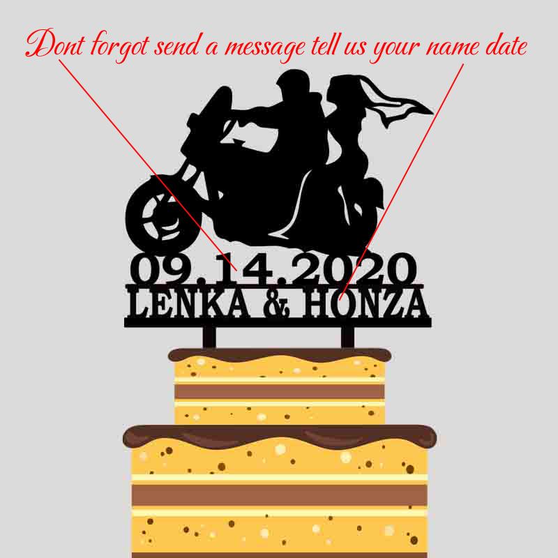 Other Festive & Party Supplies Personalized Motorbike Wedding Cake Topper Custom Couples Name Date Bride And Groom Riding Motorcycle YC217