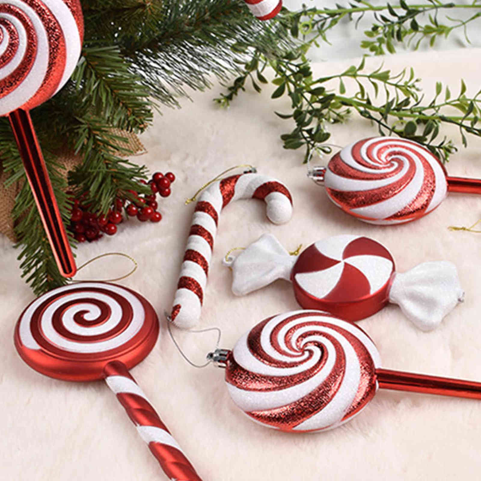 Large Red White Candy Lollipop Christmas Ornaments - Iron Stick, Home & Party Decoration