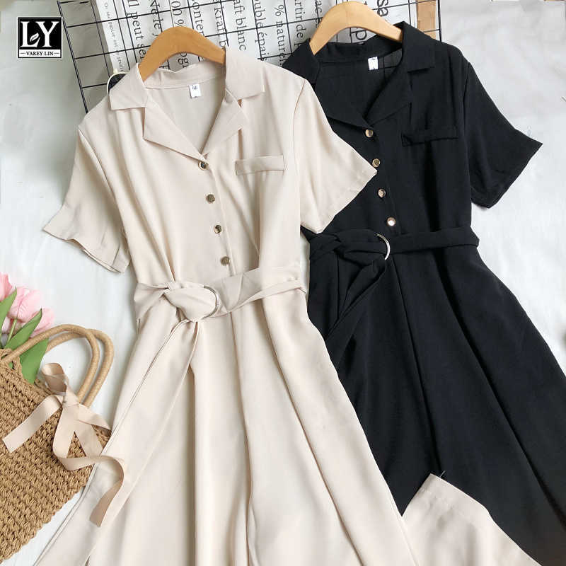 LY VAREY LIN Summer Women Fashion High Waist Solid Color Black Jumpsuit Casual Tailored Collar Single Breasted Wide Leg 210526