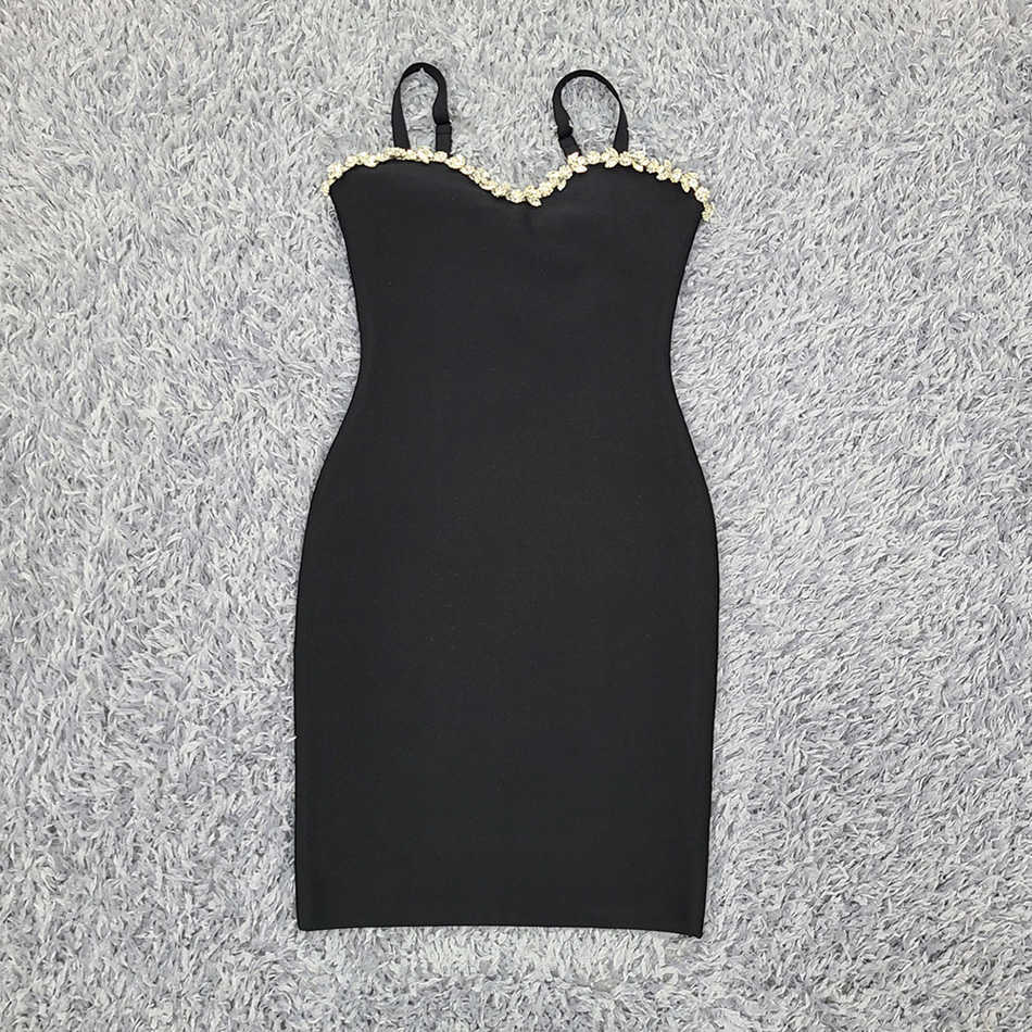 Summer Women Black Fashion Bandage Dress Sexy Spaghetti Strap Sheath Diamond Club Evening Party Lady Bodycon 210525