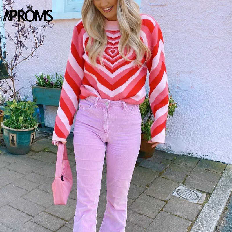 Aproms Fashion Stripes Print Sweaters Women Winter Knitted Warm Pullovers Female Long Jumpers Streetwear Loose Outerwear 210918