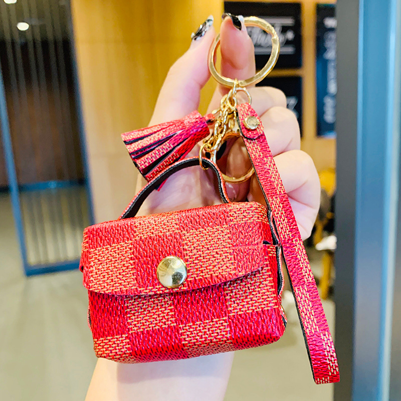 Patterned Leather Car Key Ring Bag Small Coin Purse Wallets Keychains Keychain Cover