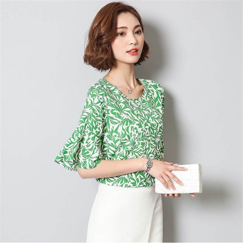 Fashion Chiffon Floral Women Blouse Shirt Summer Tops Blusas Print Feminine s 0374 40 210506