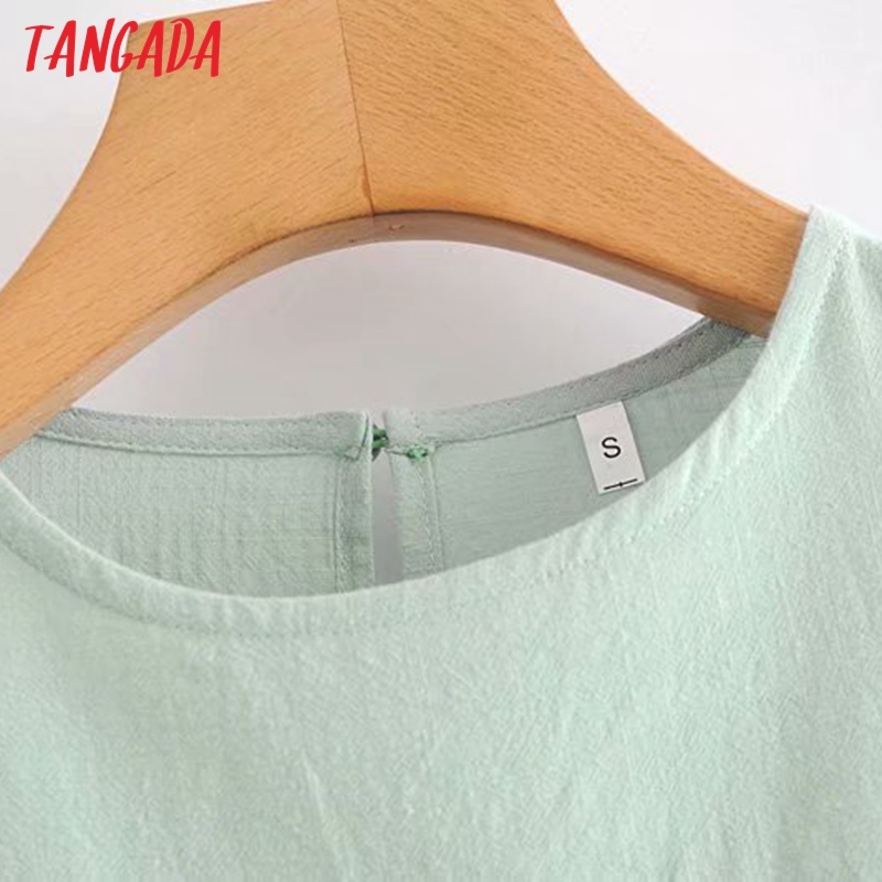 Women Retro Loose Pleated O Neck Three Quater Sleeve Chic Female Shirt Tops 5D49 210416