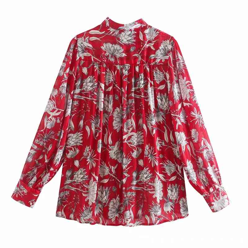 Women Floral Printing Bow Tie Loose Shirts Female Long Sleeve Blouses Casual Lady Tops Blusas S8178 210430