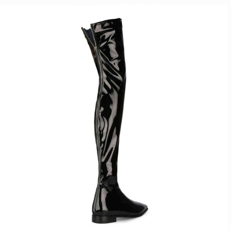 Boots OEING Fashion Womens Over Knee High Back Zip Low Heel Pointed Toe Genuine Leather Shoes 5Colors Plus Size