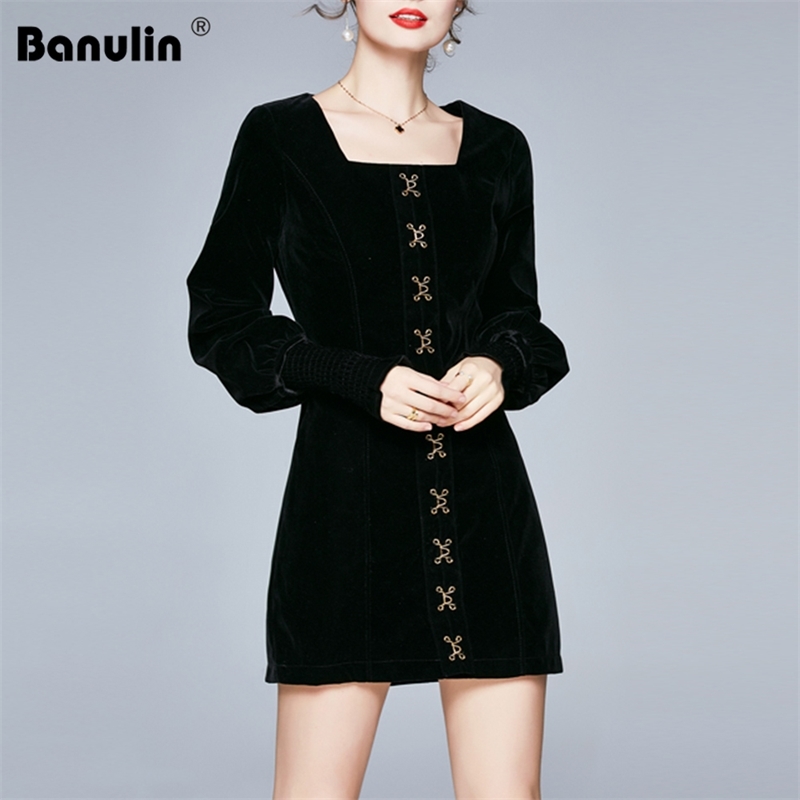 Banulin autumn winter women Lantern long sleeve Runway mini Dress fashion velvet vintage button chic Short dress 210603, Black
Banulin autumn winter women Lantern long sleeve Runway mini Dress fashion velvet vintage button chic Short dress 210603, Black