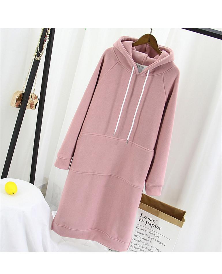 Winter Women Thicken Hoodies Sweat Dress Drawstring Warm Casual Loose Long Sleeve Midi With Pockets Dresses