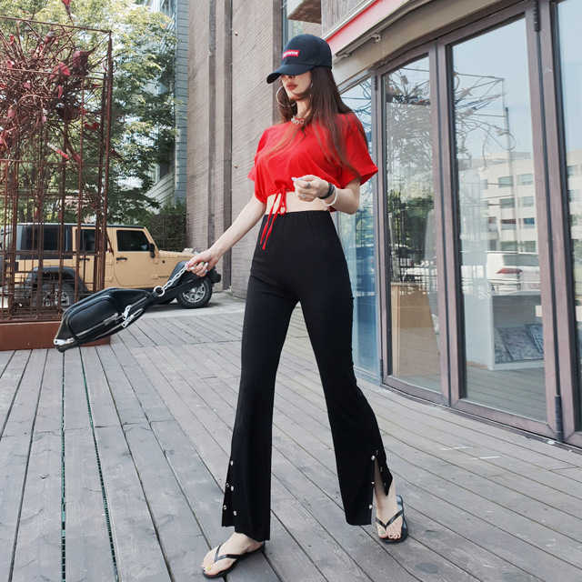 WOMENGAGA Korea summer short slim sexy navel bow Drawstring waist sleeve T-shirt women's tees tops top KJM8 210603
