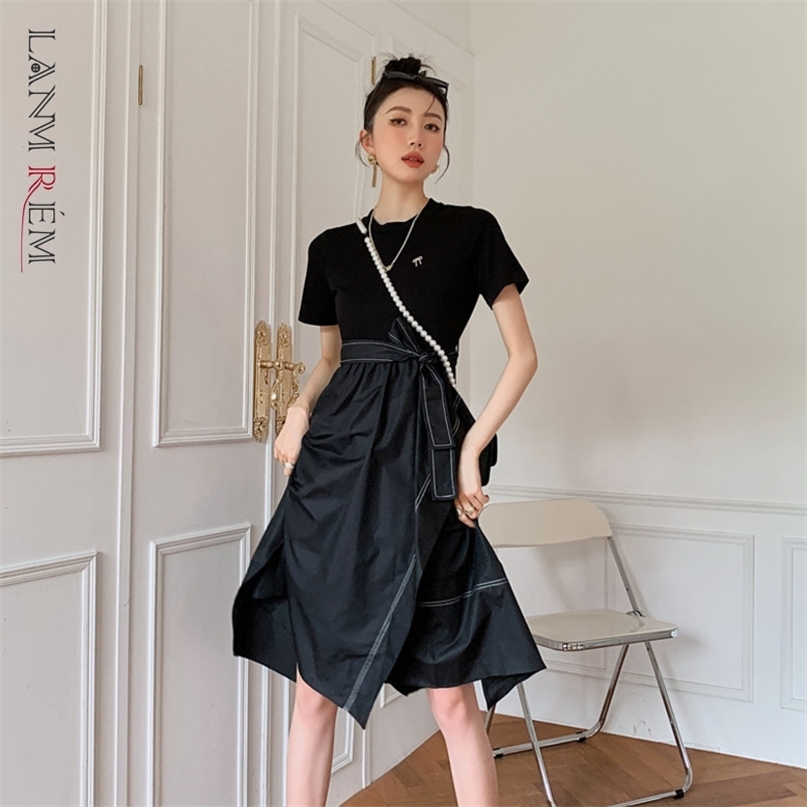 Women Dress Patchwork Short Sleeve Bow Round Neck Irregular Temperament Loose Fit Fashion Summer 2H820 210526, Black
Women Dress Patchwork Short Sleeve Bow Round Neck Irregular Temperament Loose Fit Fashion Summer 2H820 210526, Black