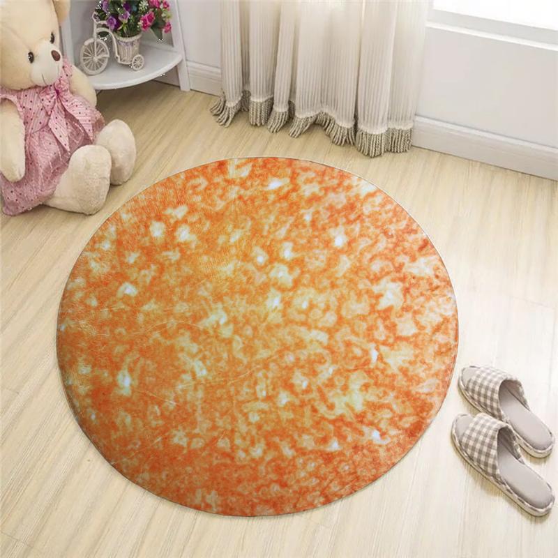 60*60cm Creative Piza Round Floor Mat Roll-up Pancake Carpet Flannel Anti Slip Home Living Room Dec Carpets