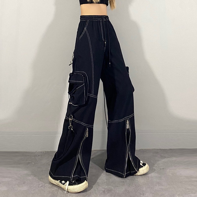 Autumn Women's Jeans Zipper High Waist Loose Casual Cowboy Cargo Pants Fashion Wide Leg Denim Trousers ZC247 210427