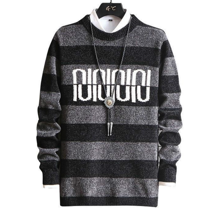 Varsanol O Neck Sweater Men Winter Pullover Sweaters for Men Cotton Embroidery Letter Knitted Sweater Male Clothing Top 3xl 210601