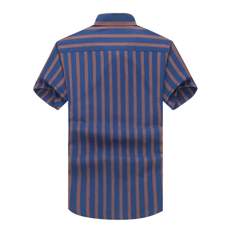 Plus Size 7XL 6XL 5XL Mens Business Casual Short Sleeve Striped Shirt Button UP Cotton Male Red Blue Social Dress Shirts 210528