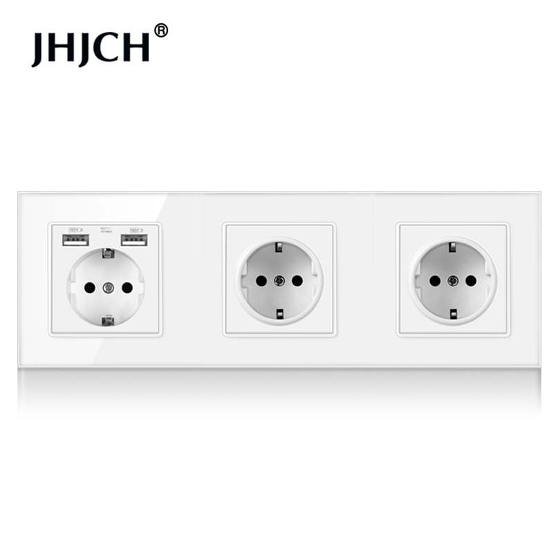 European Union Germany wall-mounted crystal glass white panel power socket with three plugs grounded, 16A triple 211007
European Union Germany wall-mounted crystal glass white panel power socket with three plugs grounded, 16A triple 211007