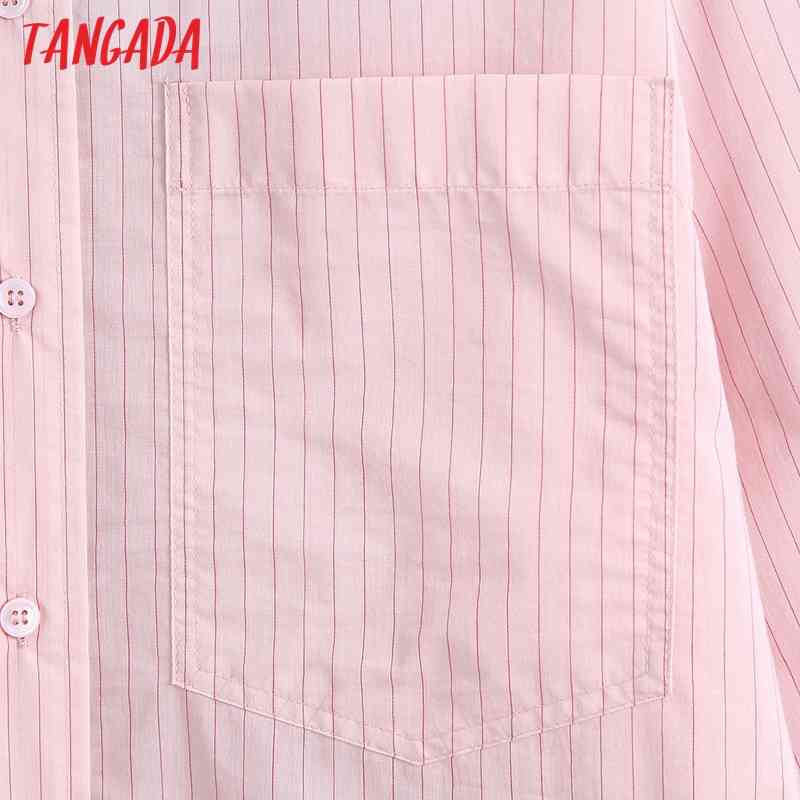 Women Pink Striped Shirts Long Sleeve Turn Down Collar Elegant Office Ladies Work Wear Blouses 6Z70 210416