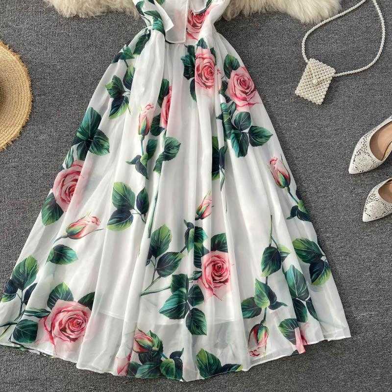 Fashion Elegant A-line Dress Women Bow Neck Print Sweet Lace Up Holiday Vintage Clothes Vestidos De Mujer Q638 210527