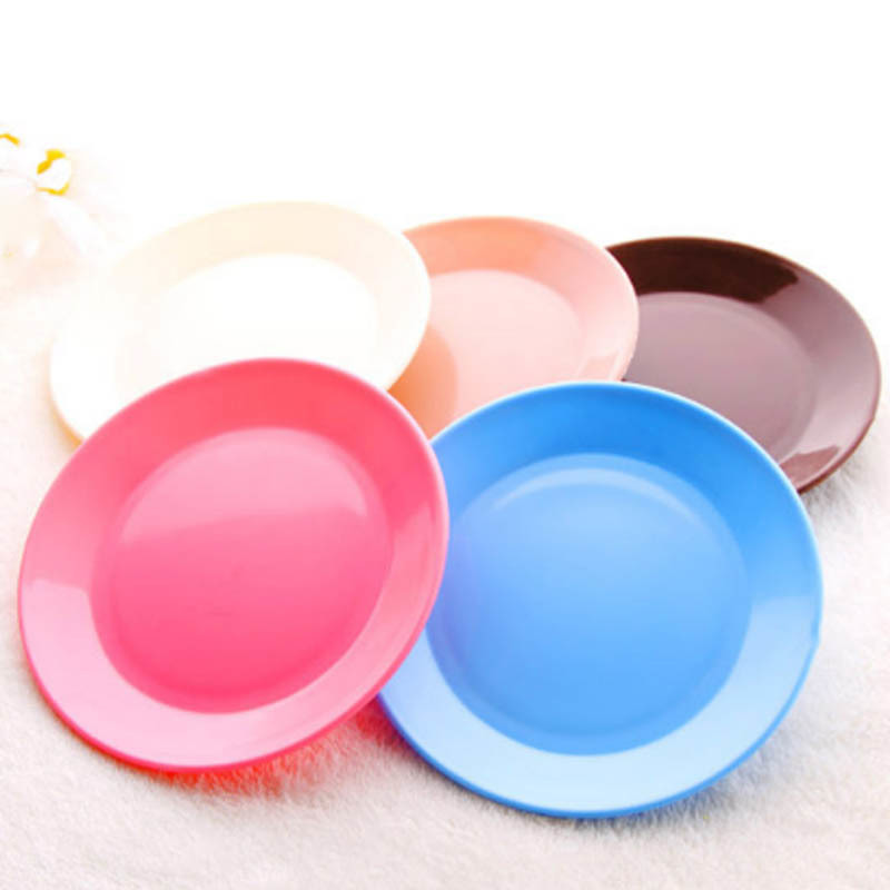 1Pcs Kitchen Tableware Snack Plate Plastic Food Grade Fruit Dish Small Flat Plates Colorful