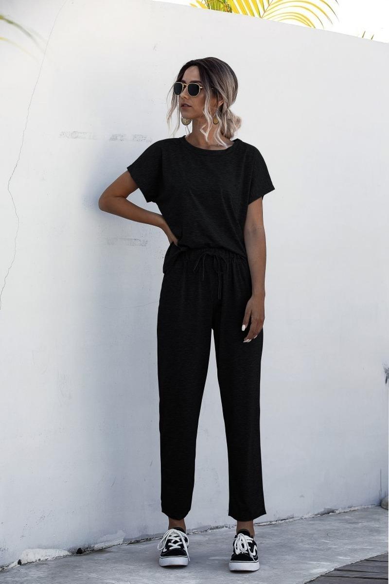 Tracksuits Women Sets 2 Piece Summer Sports Jogger Solid Short Sleeve Sweatshirt Homewear Trousers Plus Size Sleepwear Two Dress