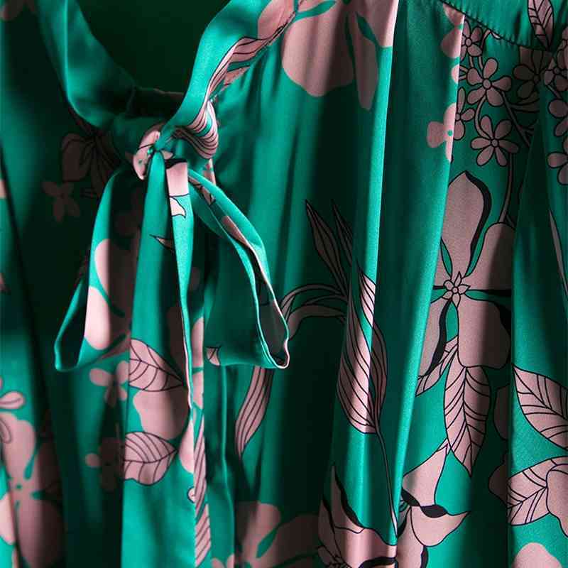 Summer Fashion Runway Bow tie Dress Women Long Sleeve Belted Ruffles Floral Print Ladies Vintage Dresses vestido 210522