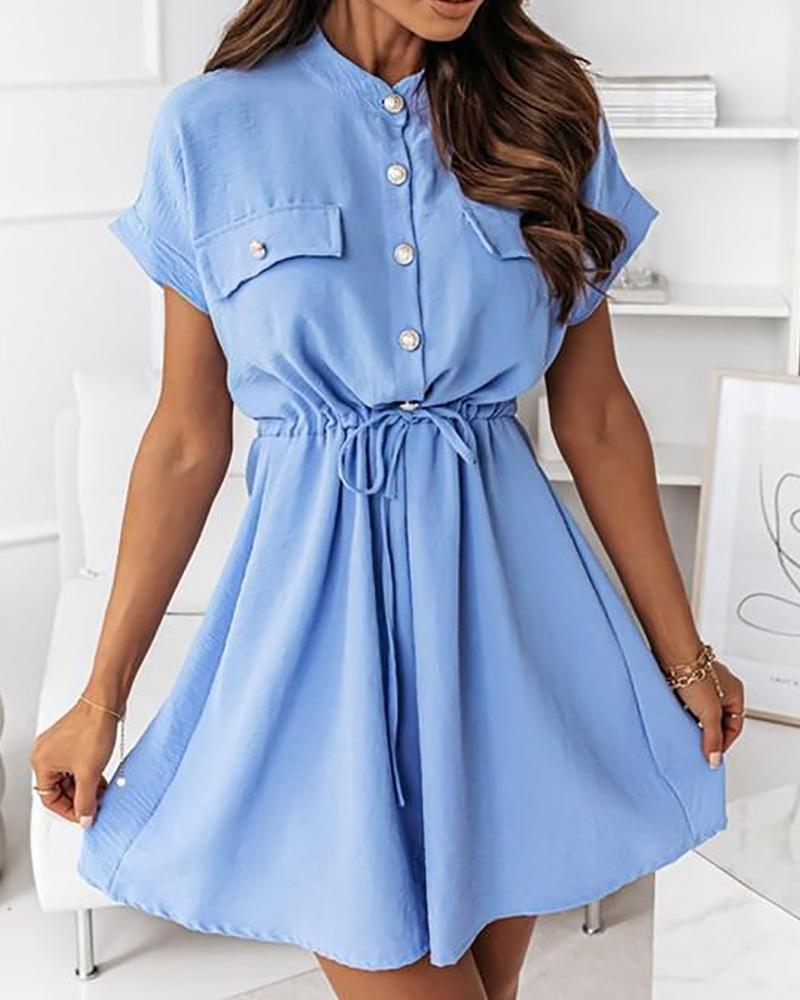 Casual Dresses Summer Women Plain Button Front Pocket Design Drawstring Ruched Shirt Dress 2022 Femme Robe Office Lady Outfits, Blue
Casual Dresses Summer Women Plain Button Front Pocket Design Drawstring Ruched Shirt Dress 2022 Femme Robe Office Lady Outfits, Blue