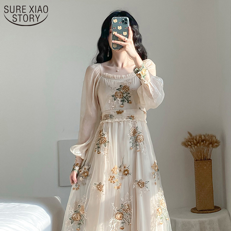 French Floral Embroidery Party Dress Long Sleeve Mesh Embroided Dresses Lantern Sleeve Sweet High Waist Long Dress Vestido 10120, Picture color
French Floral Embroidery Party Dress Long Sleeve Mesh Embroided Dresses Lantern Sleeve Sweet High Waist Long Dress Vestido 10120, Picture color