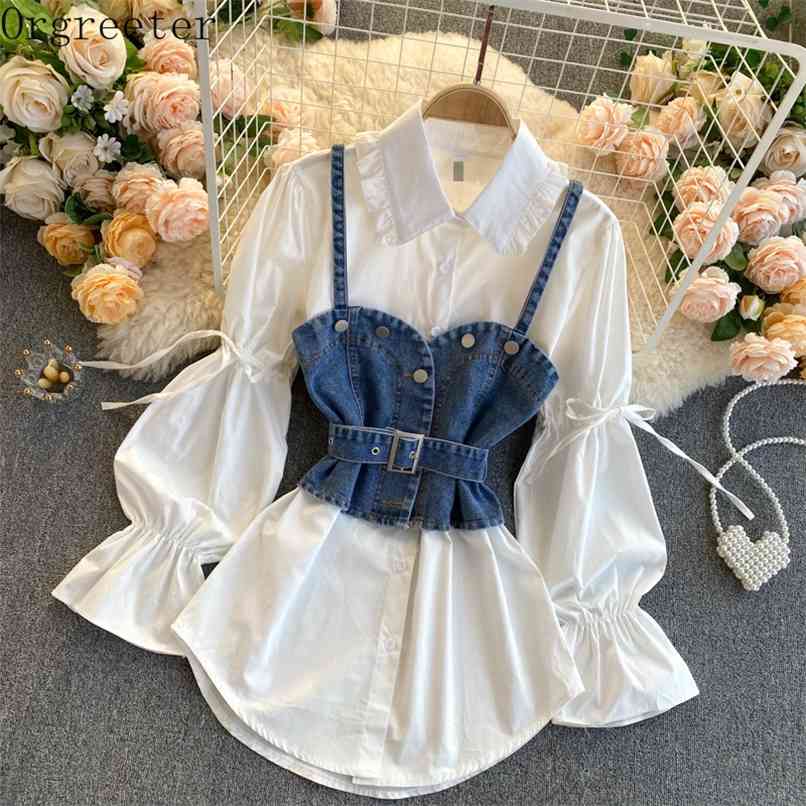 High Street 2 Piece Set Women Spring Fall Denim Camis Vest +Turn-down Collar Single Breasted Puff Sleeve Shirts Dress Suit 210602, Only white shirt
High Street 2 Piece Set Women Spring Fall Denim Camis Vest +Turn-down Collar Single Breasted Puff Sleeve Shirts Dress Suit 210602, Only white shirt