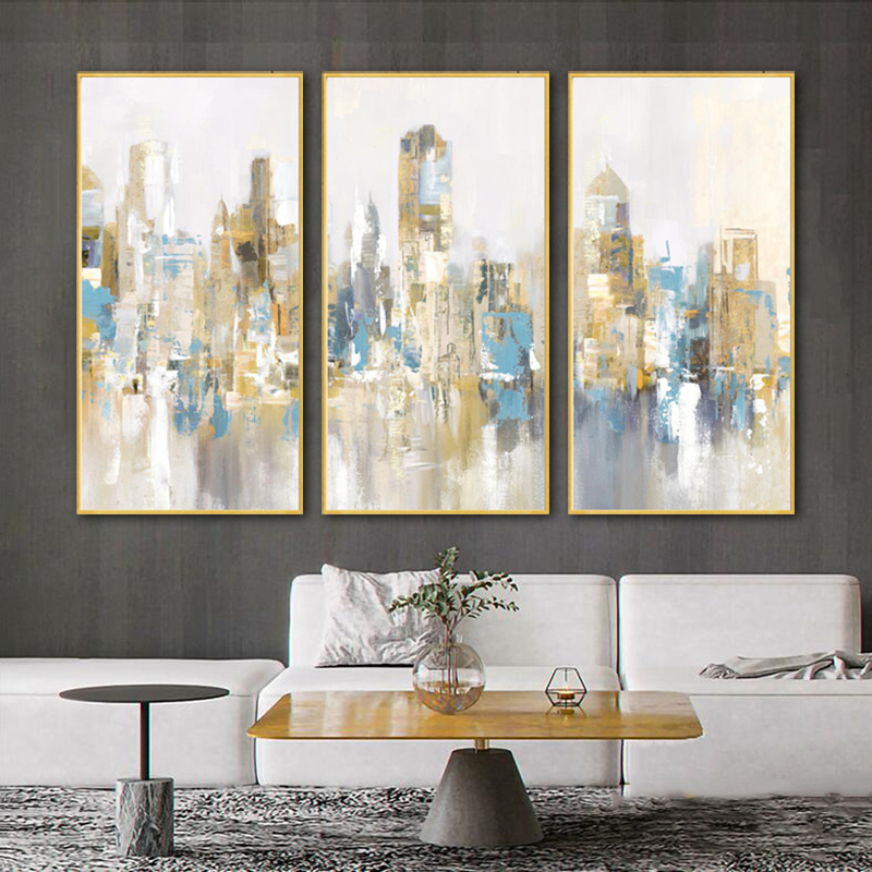 Golden City Building Poster Abstract Oil Painting Printed On Canvas Prints Wall Art Pictures For Living Room Modern Home Decor