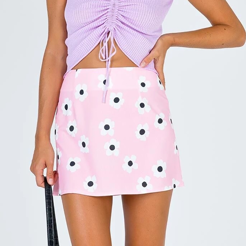 sweet women blue mini skirts summer fashion ladies high waist floral skirt party female vintage boho girls chic 210430
