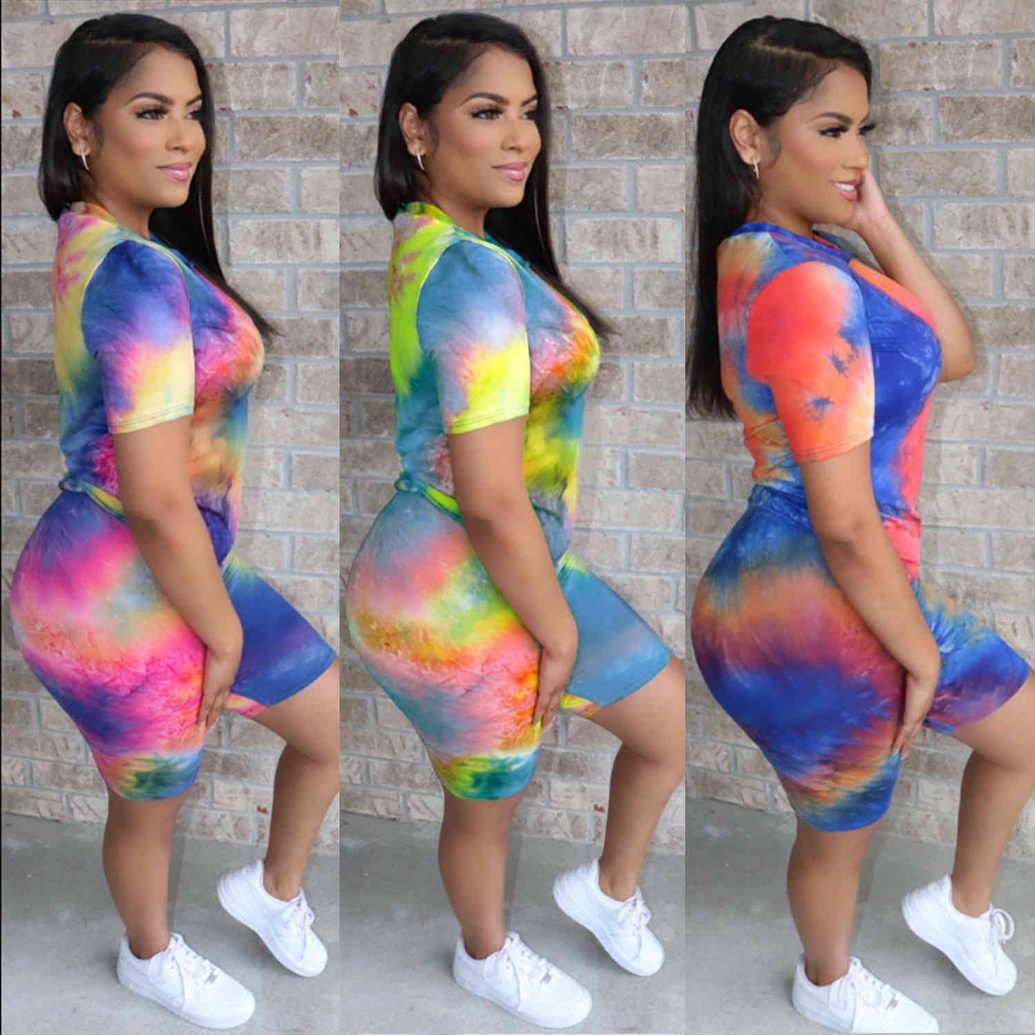 Designers Clothes 2023 women tracksuits sport suits fashion tie dye printing simple summer suit loose home two piece set