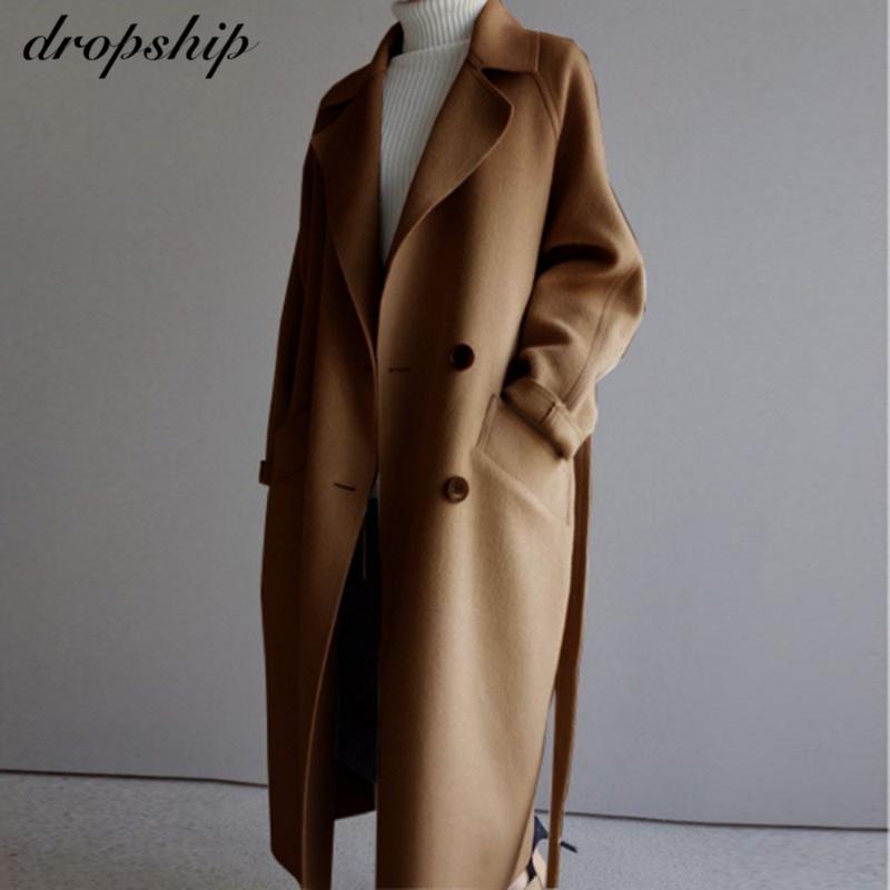 Womens Wool Blends Winter Beige Elegant Blend Women Korean Fashion Black Long Coats Vintage Minimalist Woolen Overcoat Camel Oversize Out AAA