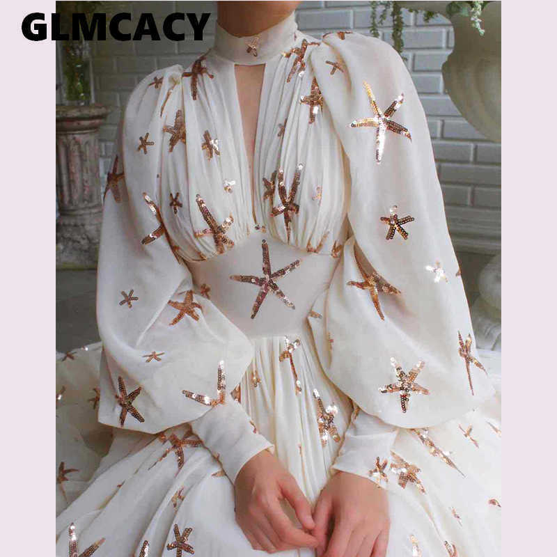 Women Turtleneck High Slit Maxi Dress Elegant Sequined Detail Tunic Dress Classy Evening Party Formal Long Dress 210702