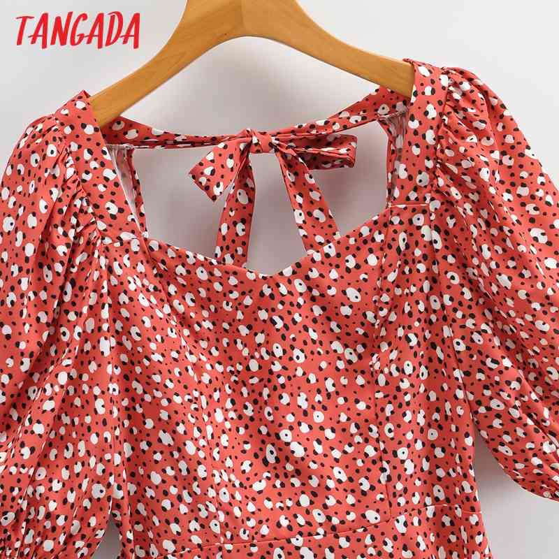 Fashion Women Leopard Print Chiffon Summer Short Sleeve Back Bow Ladies Mini Dress Vestidos 1F185 210416