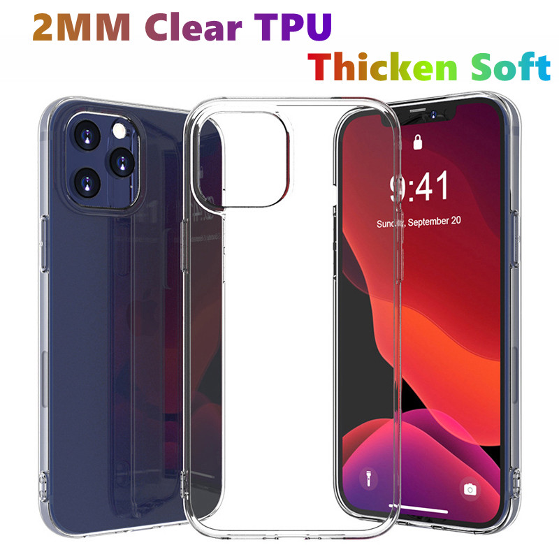 Anti-fall 2MM Crystal Soft Cases TPU Transparent Shockproof Cover For iPhone 13 12 11 Pro XR XS Max X 8 Samsung S20 FE S21 S22 Ultra A21S A02S A03 Cor