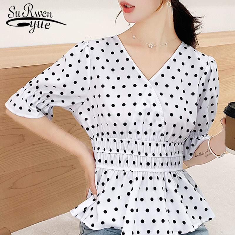 Summer Fashion Women Chiffon Blouses Casual Elegant Tops Half Sleeve Polka Dot V-neck Clothing 5475 50 210521, White
Summer Fashion Women Chiffon Blouses Casual Elegant Tops Half Sleeve Polka Dot V-neck Clothing 5475 50 210521, White