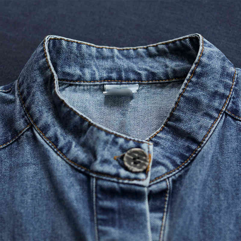 Arrival Spring Korea Fashion Women Long Sleeve Loose Vintage Denim Jecket Big Pocket Stand Collar Casual Short Coat S817 210512