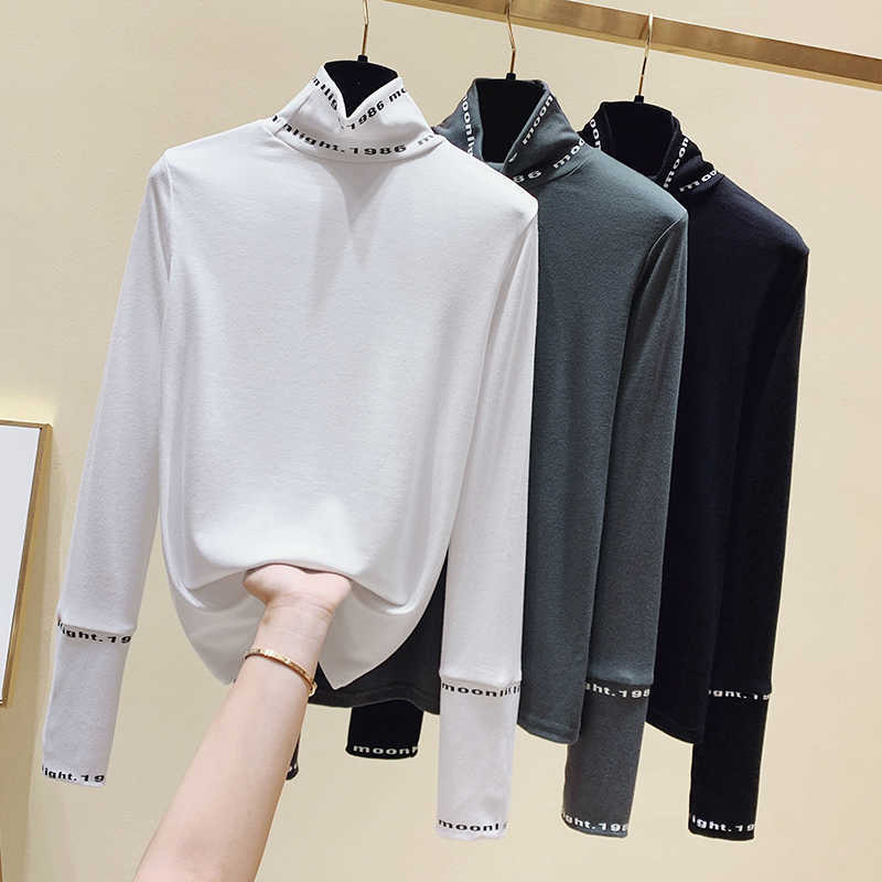 Womens Cotton T-shirt Long Sleeve Women T shirt Casual Tee Woman T-shirt Turtleneck Print Letter Gray Female Clothing 210604, White
Womens Cotton T-shirt Long Sleeve Women T shirt Casual Tee Woman T-shirt Turtleneck Print Letter Gray Female Clothing 210604, White