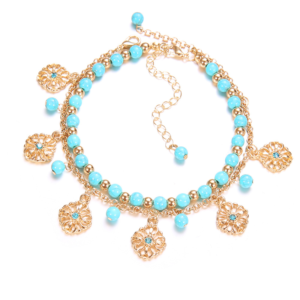 Designer Bohemian Anklets Set Simple Metal Turquoise Beaded Blue Diamond Flower Disk and Tassel Combination Handmade Chain Alloy Rhinestone Anklet Jewelry Gift
Designer Bohemian Anklets Set Simple Metal Turquoise Beaded Blue Diamond Flower Disk and Tassel Combination Handmade Chain Alloy Rhinestone Anklet Jewelry Gift