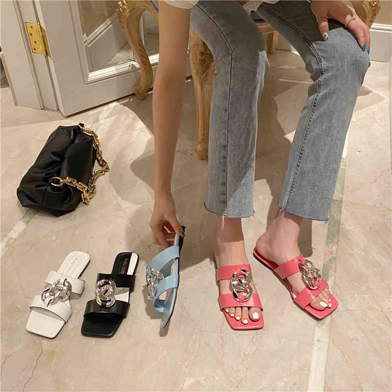 Slippers Women Open Toe Metal Chain Hollow Slides Solid Color Casual Flats Shoes Woman Pink/Blue/Black/White Beach Shoe ONR1
Slippers Women Open Toe Metal Chain Hollow Slides Solid Color Casual Flats Shoes Woman Pink/Blue/Black/White Beach Shoe ONR1